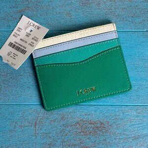 NWT J. Crew Mercantile Women's Leather Card Case Wallet Blue & Green Combo